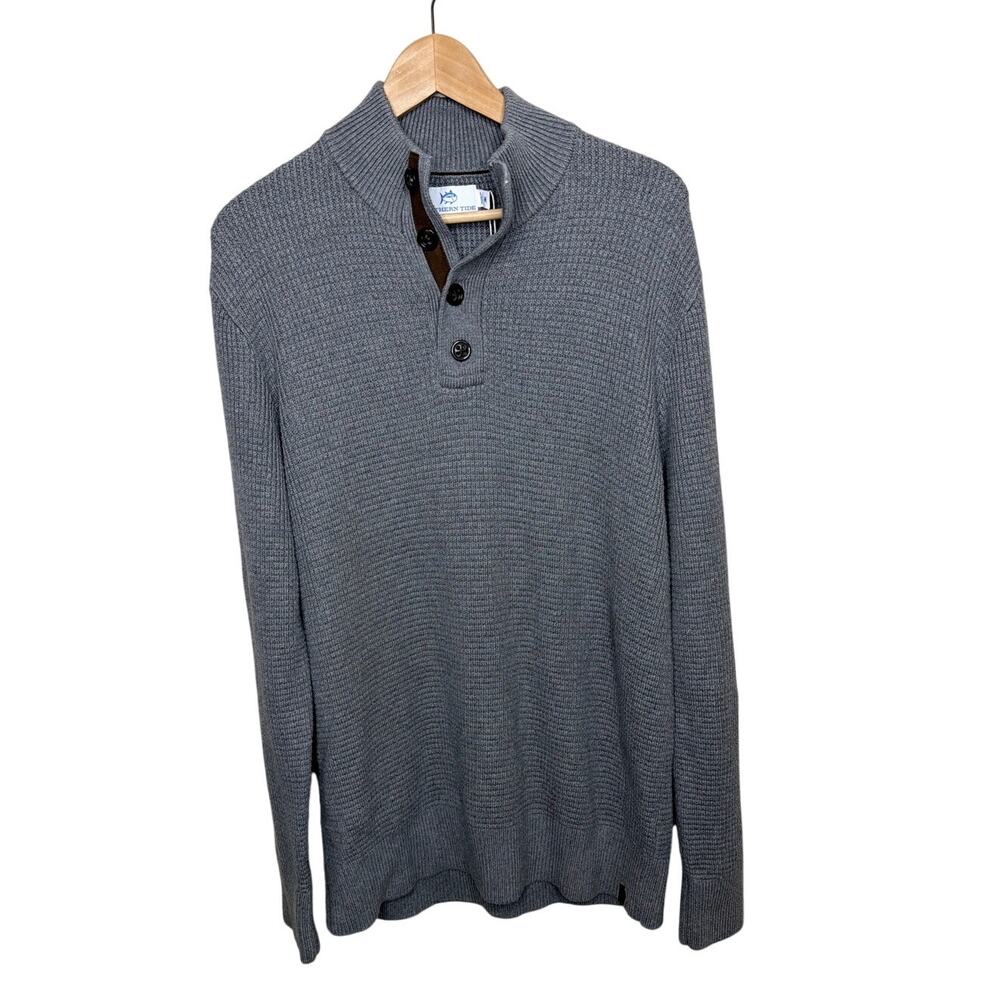 Southern Tide Bass Creek Gray Button Sweater Mens Medium M Wool Blend Pullover